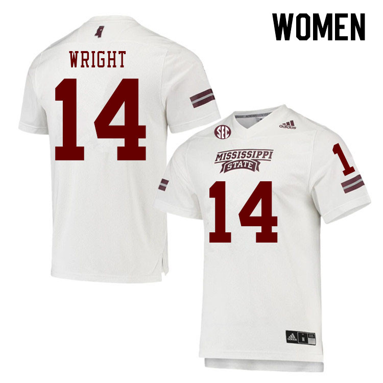 Women #14 Mike Wright Mississippi State Bulldogs College Football Jerseys Stitched Sale-White
